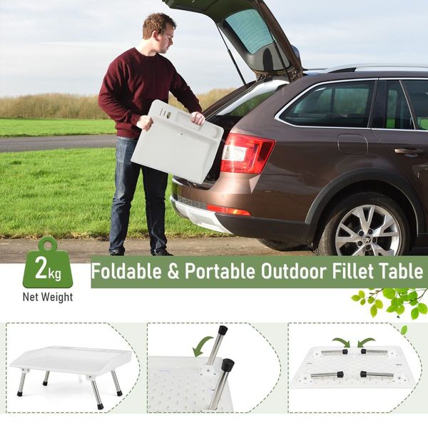 Folding Fish Fillet Table with Knife Slots and Drainage Hose for Camping