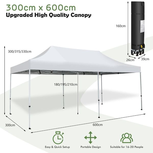 3m x 6m UPF 50+ Pop-Up Canopy Tent with Wheels & Portable Bag