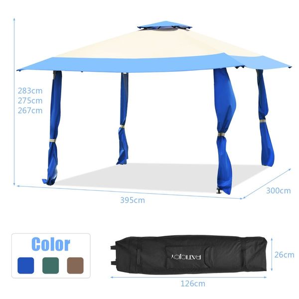 393 cm x 393 cm Pop Up Canopy with Adjustable Heights for Outdoor Camping