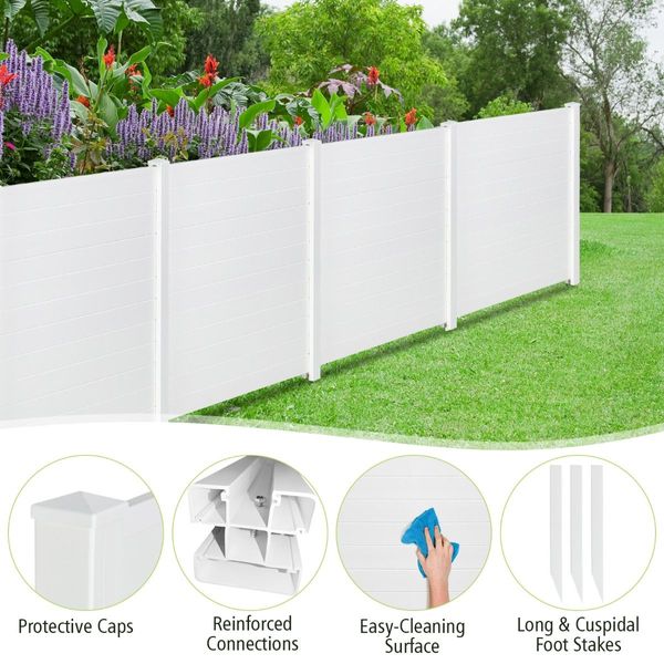 PVC Privacy Fence Panels with 3 Cuspidal Foot Stakes for Garden & Patio