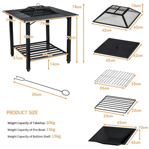 Outdoor Fire Pit Dining Table with Mesh Cover for Poolside