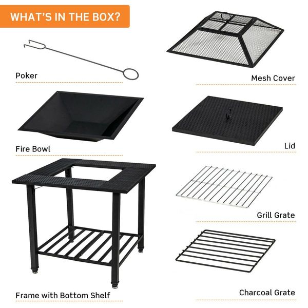 Outdoor Fire Pit Dining Table with Mesh Cover for Poolside