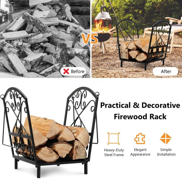 Decorative Firewood Rack with Handles and Raised Legs for Indoor and Outdoor Use