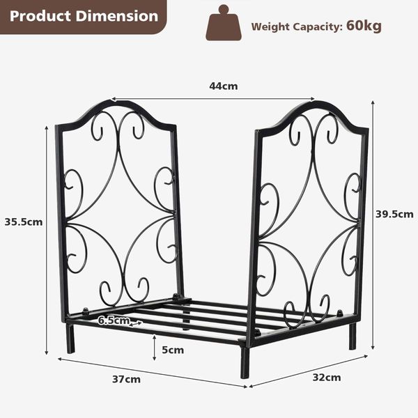 Heavy-Duty Steel Firewood Rack with 60kg Load Capacity for Indoor & Outdoor