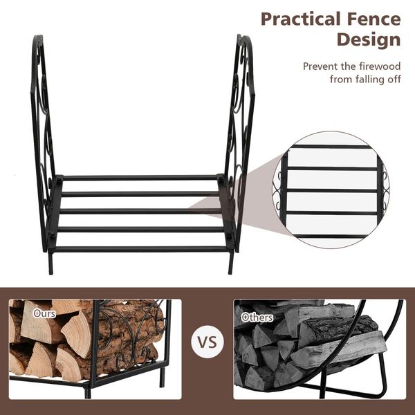 Heavy-Duty Steel Firewood Rack with 60kg Load Capacity for Indoor & Outdoor