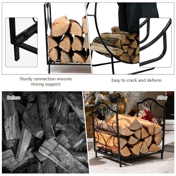 Heavy-Duty Steel Firewood Rack with 60kg Load Capacity for Indoor & Outdoor