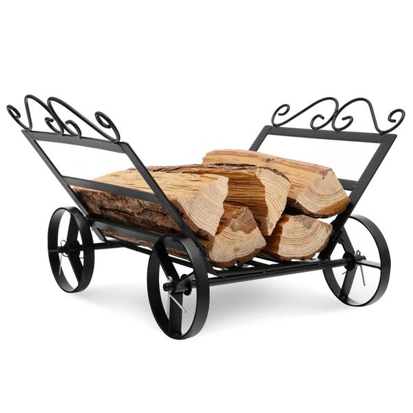 Decorative Firewood Rack with 4 Wheels for Indoor & Outdoor