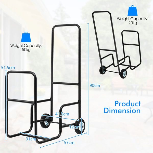 Firewood Cart with Durable Rubber Wheels for All-Terrain