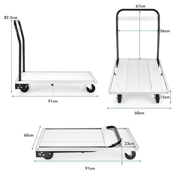 Folding Aluminum Alloy Platform Truck with 4 TPR Wheels & Handle