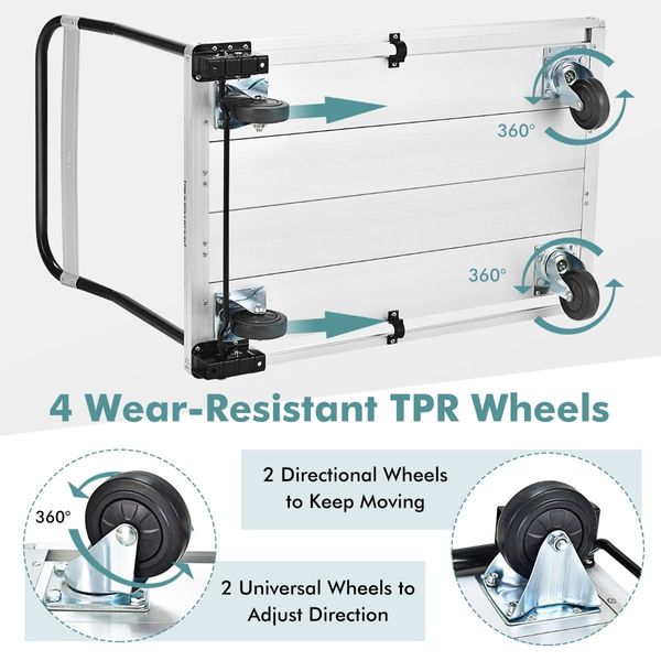 Folding Aluminum Alloy Platform Truck with 4 TPR Wheels & Handle