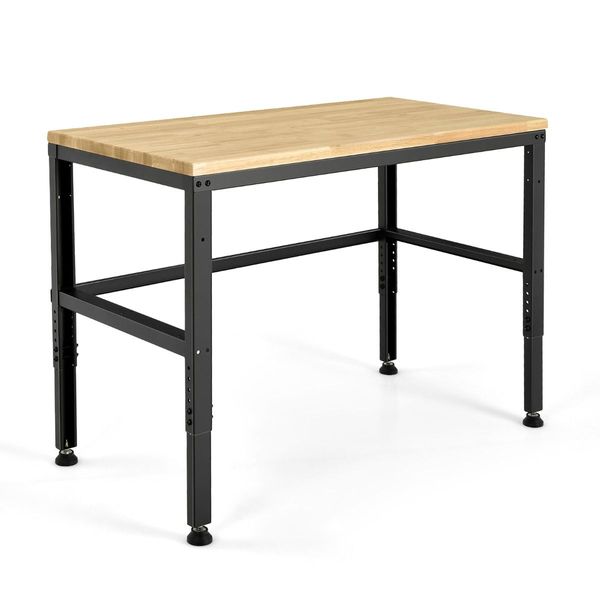 Solid Oak Wood Worktable with Adjustable Height for Garage