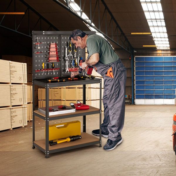 Tool Storage Workbench with Peg Board & 2 Lower Shelves for Garage