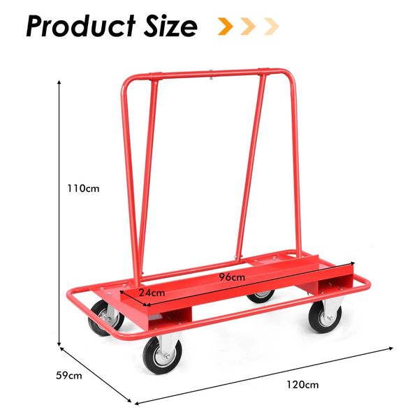 350 kg Heavy-Duty Rolling Drywall Cart Dolly for Handling Wall Panels