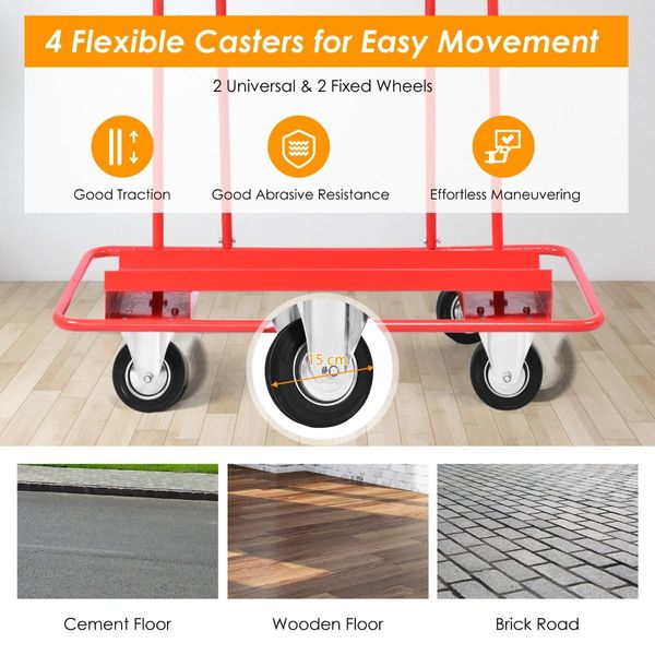 350 kg Heavy-Duty Rolling Drywall Cart Dolly for Handling Wall Panels