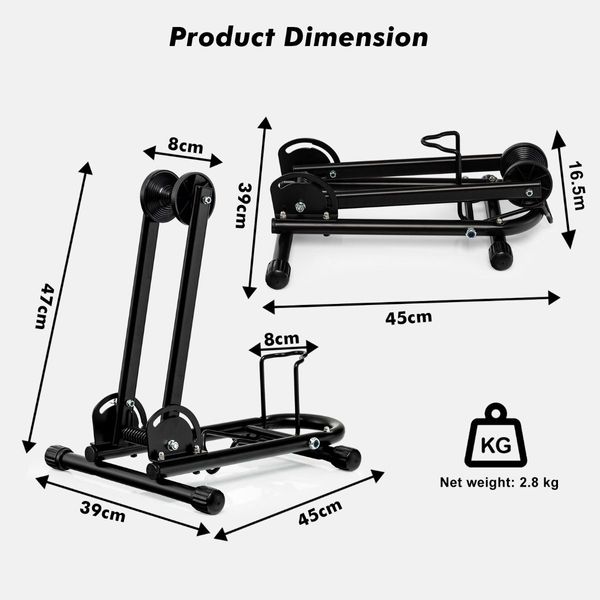 Foldable Bicycle Floor Parking Rack with non-slip foot pads for Garage