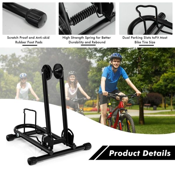 Foldable Bicycle Floor Parking Rack with non-slip foot pads for Garage