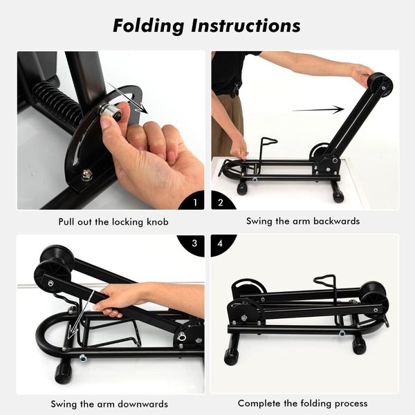 Foldable Bicycle Floor Parking Rack with non-slip foot pads for Garage