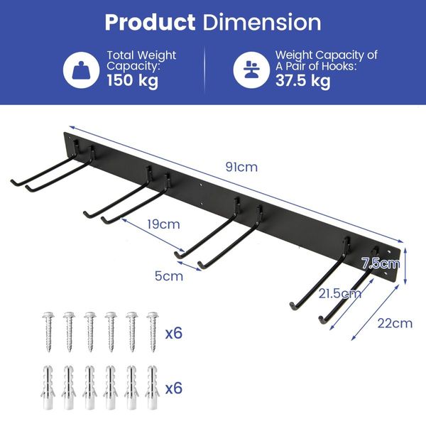 Garden Tool Organizer with 8 Hooks for Home/Office/Garage