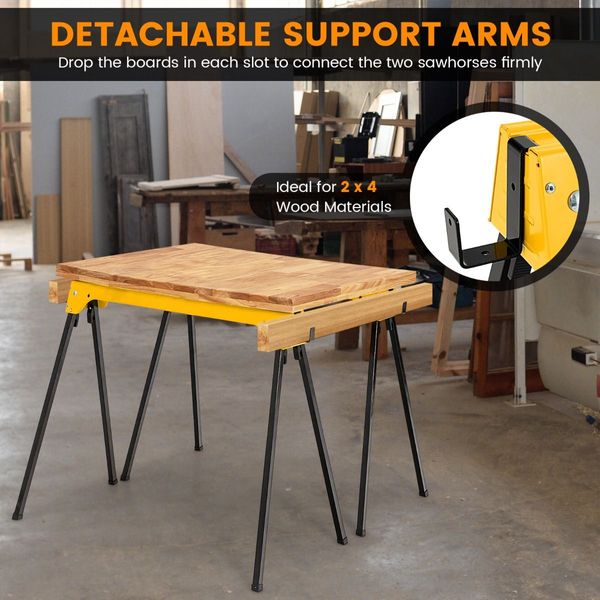 Pack of 2 Folding Sawhorses with Convenient Handle and  Lightweight Tool Stands for Indoor/Outdoor Use