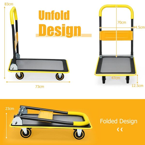 Folding Push Cart Dolly with 360 Degree Swivel Wheels for Garage/Warehouse