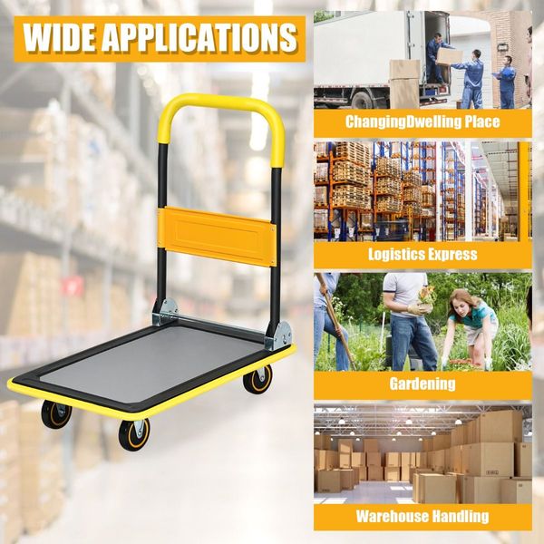 Folding Push Cart Dolly with 360 Degree Swivel Wheels for Garage/Warehouse