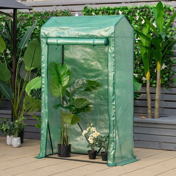 Walk-in Garden Greenhouse with Roll-up Door for Vegetables & Flowers