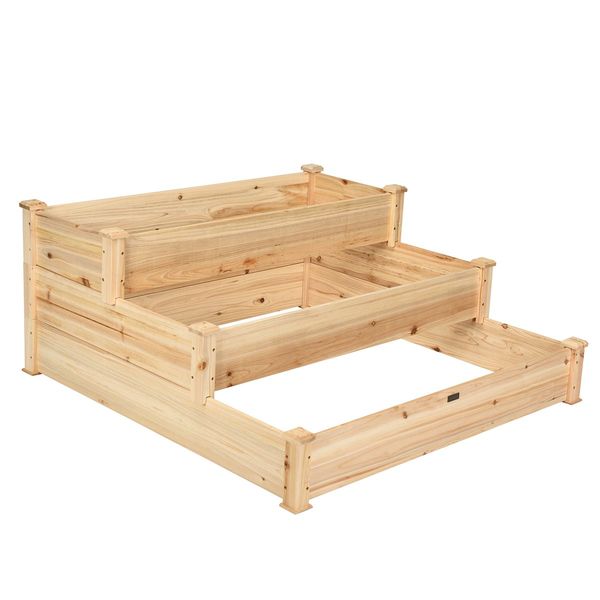 Wooden Raised Garden Bed with 3-Tier Ample Space for Garden