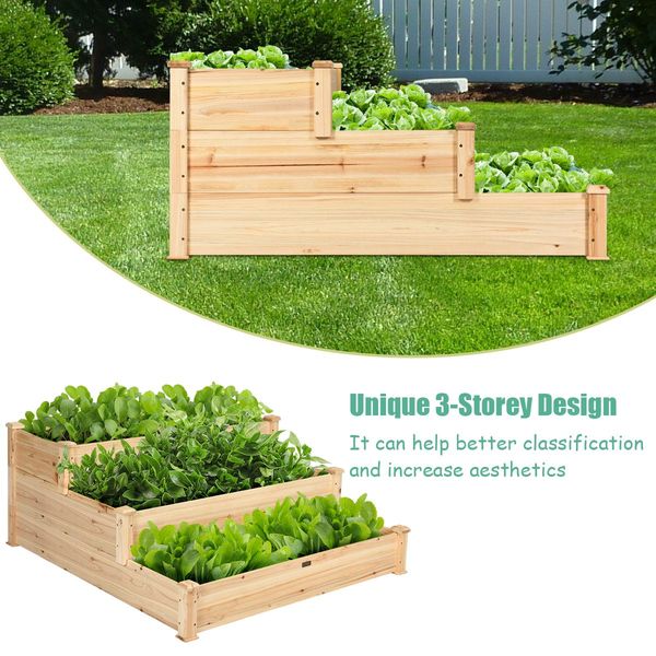 Wooden Raised Garden Bed with 3-Tier Ample Space for Garden