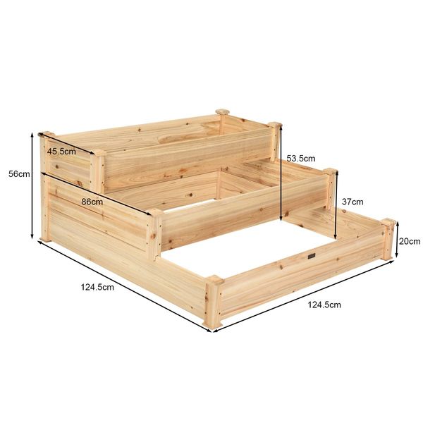 Wooden Raised Garden Bed with 3-Tier Ample Space for Garden