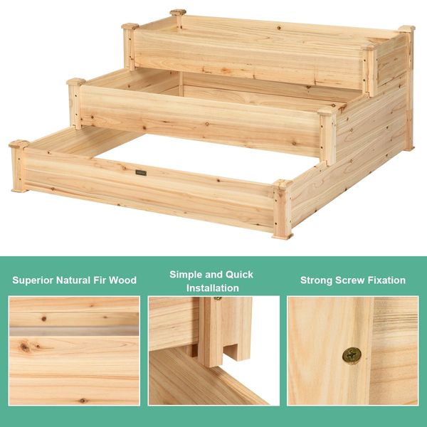 Wooden Raised Garden Bed with 3-Tier Ample Space for Garden