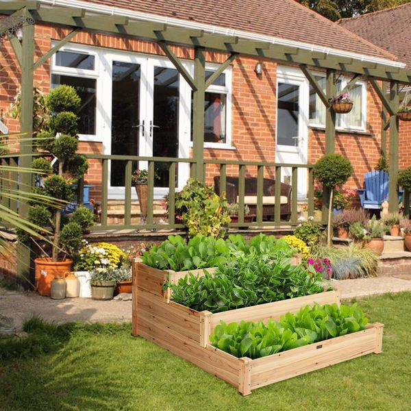 Wooden Raised Garden Bed with 3-Tier Ample Space for Garden