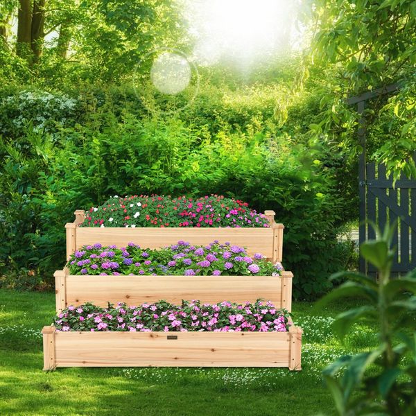 Wooden Raised Garden Bed with 3-Tier Ample Space for Garden