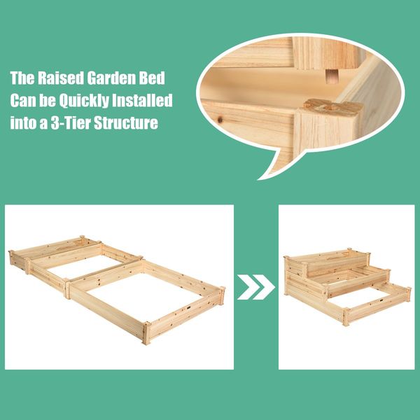 Wooden Raised Garden Bed with 3-Tier Ample Space for Garden