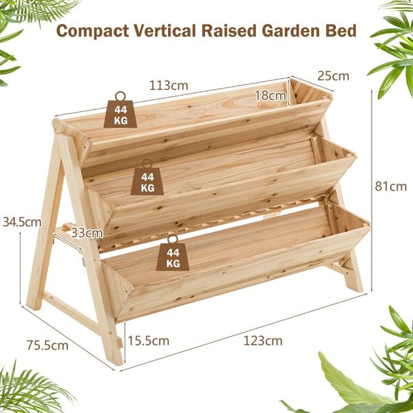 3-Tier Wooden Raised Garden Bed with Side Hooks & Storage Shelf for Plants