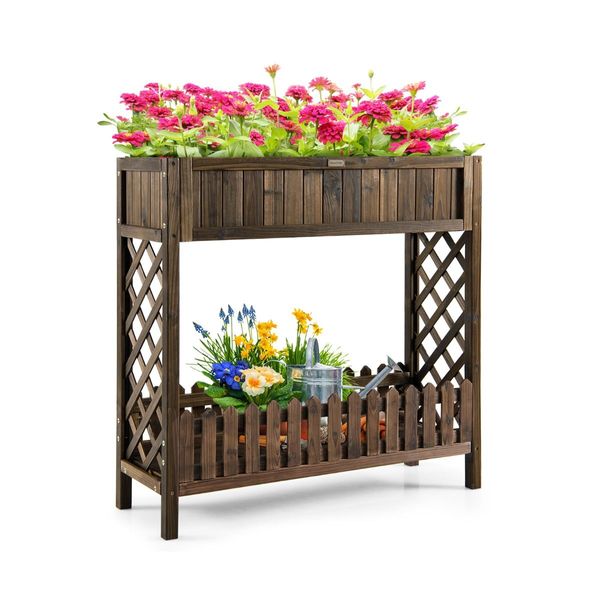 Garden Elevated Planter Box with Storage Shelf for Outdoor