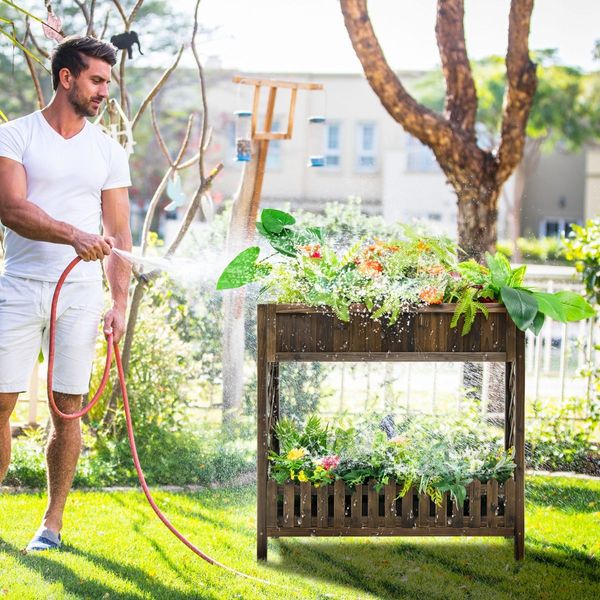 Garden Elevated Planter Box with Storage Shelf for Outdoor