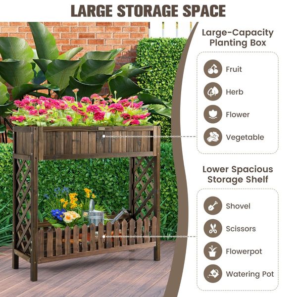 Garden Elevated Planter Box with Storage Shelf for Outdoor