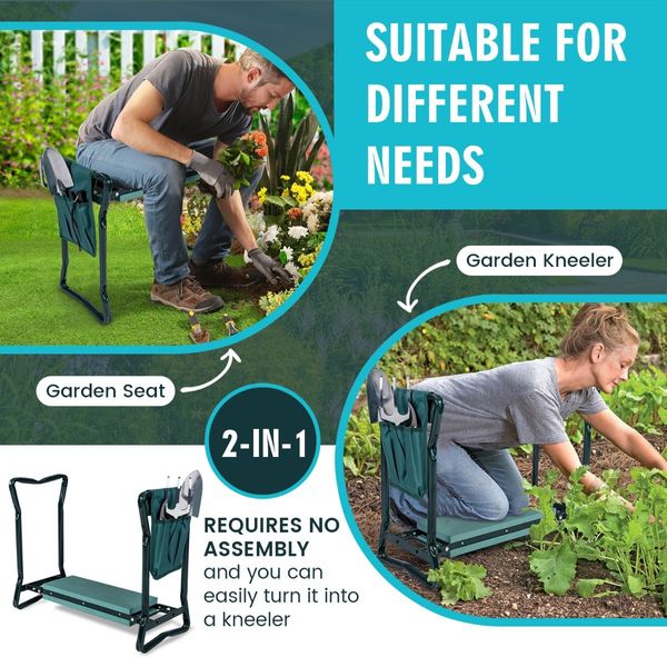 Foldable Gardener Stool with EVE Pad & Tool Bag for Outdoor Use