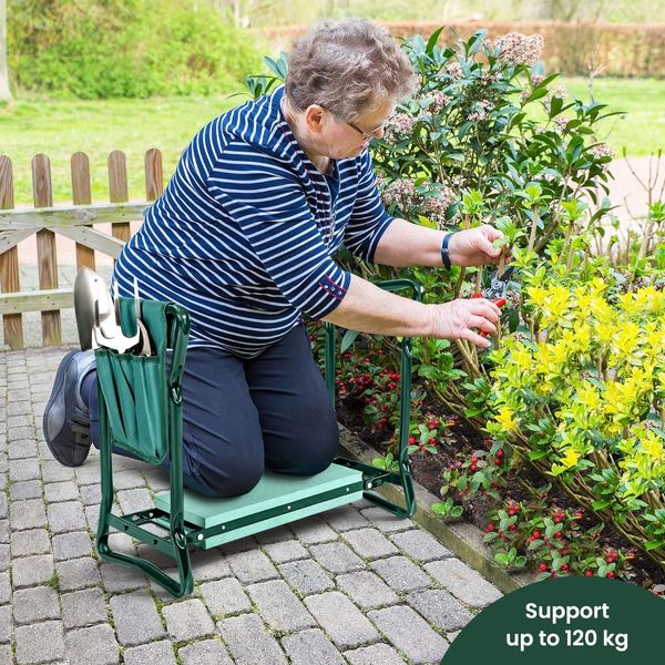 Foldable Gardener Stool with EVE Pad & Tool Bag for Outdoor Use