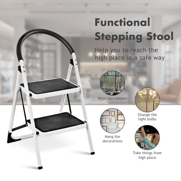 2 Step Household Ladder with Anti-Slip Platform and Lightweight Portable Design for Home/Garden