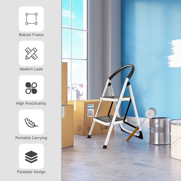 2 Step Household Ladder with Anti-Slip Platform and Lightweight Portable Design for Home/Garden