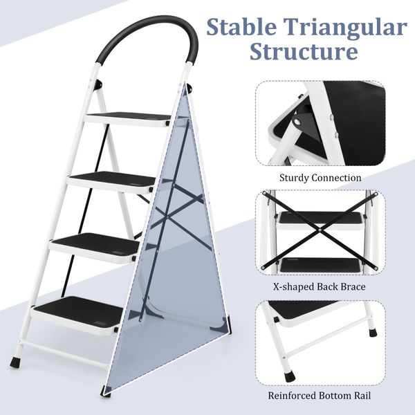 4-Step Ladder with Convenient Handgrip and Anti-Slip Pedal for Home/Garden