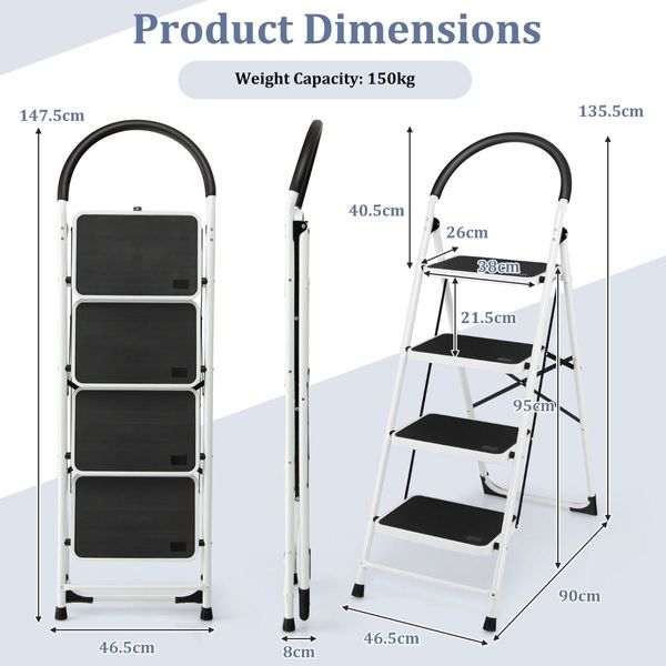 4-Step Ladder with Convenient Handgrip and Anti-Slip Pedal for Home/Garden