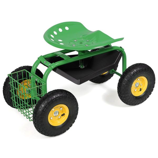 Rolling Garden Cart With Tool Tray Work Seat For Gardening