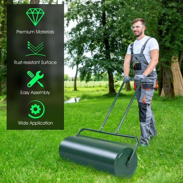 63L Metal Lawn Roller with U-Shaped Handle for Ball Field & Park & Backyard