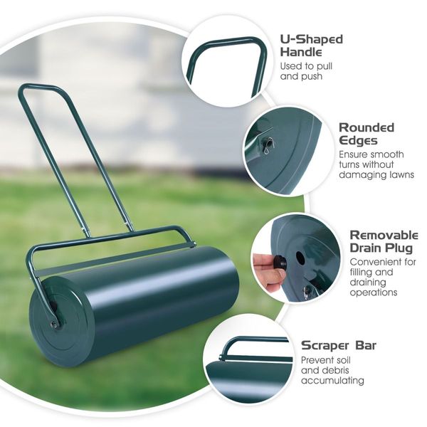 63L Metal Lawn Roller with U-Shaped Handle for Ball Field & Park & Backyard