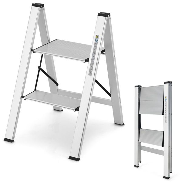 2-Step Aluminum Folding Ladder with Non-Slip Pedal & Footpads