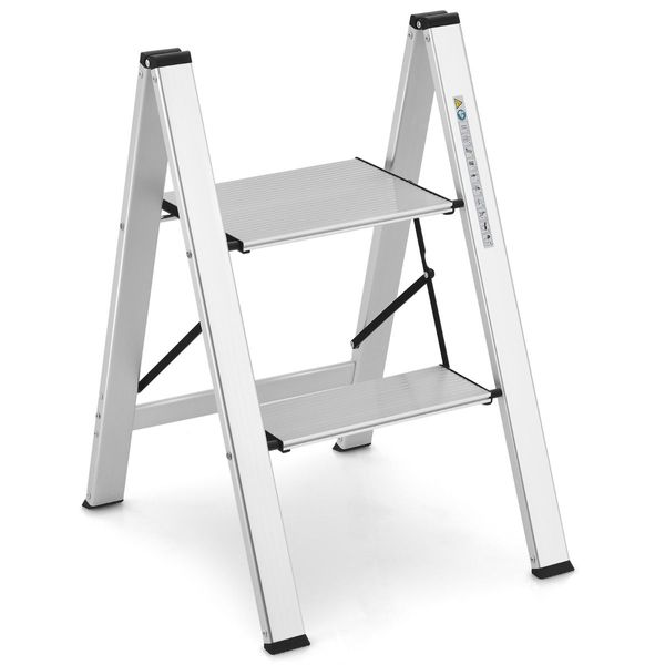 2-Step Aluminum Folding Ladder with Non-Slip Pedal & Footpads