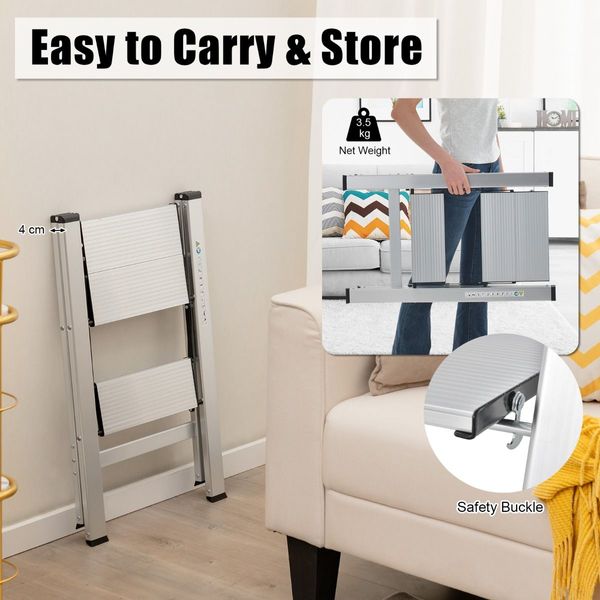 2-Step Aluminum Folding Ladder with Non-Slip Pedal & Footpads