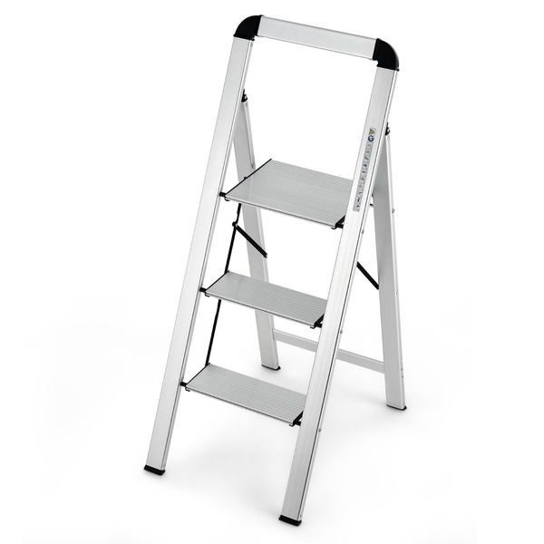 3-Step Aluminum Folding Ladder with Non-Slip Pedal & Footpads